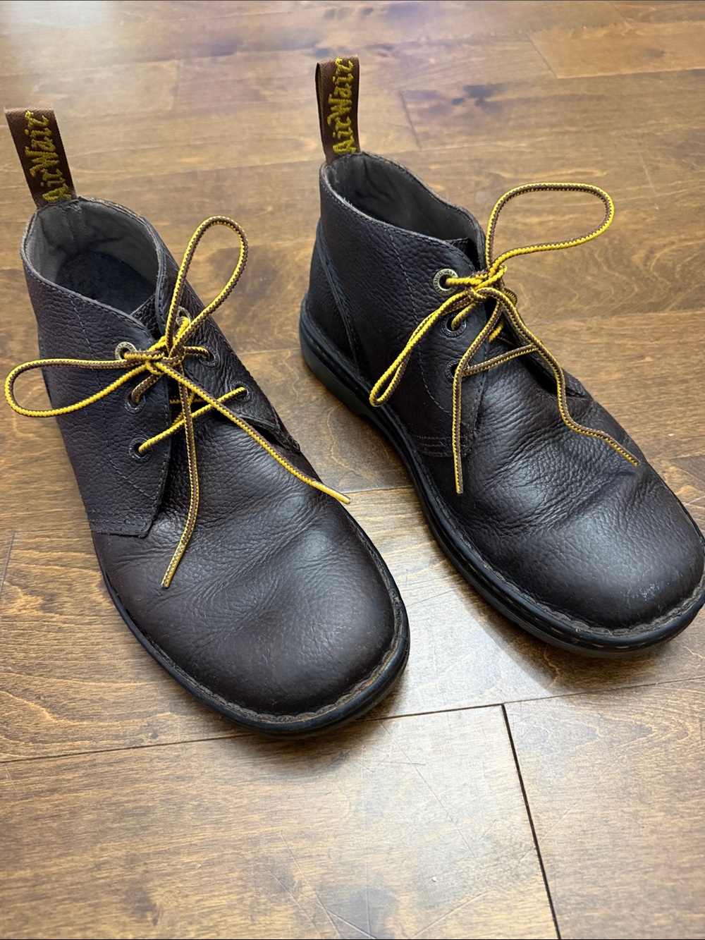 Dr. Martens Men’s Dark Brown Leather Chukka Boots with Yellow Laces
